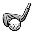 Golf stick and ball illustration. Sport club item or symbol.