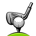 Golf stick and ball illustration. Sport club item or symbol.