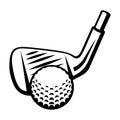 Golf stick and ball illustration. Sport club item or symbol.