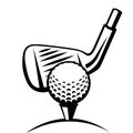 Golf stick and ball illustration. Sport club item or symbol.