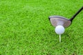 golf tee ball club driver in green grass course preparing to shot Royalty Free Stock Photo