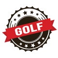 GOLF text on red brown ribbon stamp