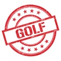 GOLF text written on red vintage stamp