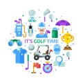 Golf Time Print with Golfing Icons in Circle Royalty Free Stock Photo
