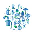 Golf Time Print with Golfing Icons in Circle Royalty Free Stock Photo