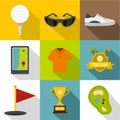 Golf tournament icon set, flat style Royalty Free Stock Photo