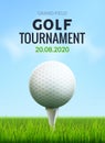 Golf tournament poster template flyer. Golf ball on green grass for competition. Sport club vector design Royalty Free Stock Photo