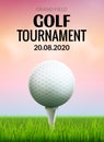 Golf tournament poster template flyer. Golf ball on green grass for competition. Sport club vector design Royalty Free Stock Photo