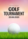 Golf tournament poster template flyer. Golf ball on green grass for competition. Sport club vector design Royalty Free Stock Photo