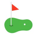Golf vector cartoon icon symbols. Golf flagstick and field.
