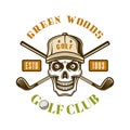 Golf vector colored emblem with skull in hat