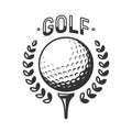 Golf vector logo. Golf ball on tee with wreath. Vector illustration Royalty Free Stock Photo