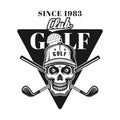 Golf vector vintage emblem with skull in hat