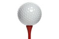 Golfball on red tee Royalty Free Stock Photo