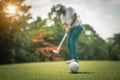 Golfer action to win after long putting golf ball on the green golf Royalty Free Stock Photo