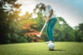 Golfer action to win after long putting golf ball on the green golf Royalty Free Stock Photo