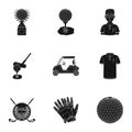 A golfer, a ball, a club and other golf attributes.Golf club set collection icons in black style vector symbol stock