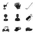 A golfer, a ball, a club and other golf attributes.Golf club set collection stock