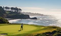 Golfer Enjoying a Serene Ocean View on a Picturesque Golf Course