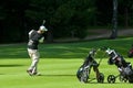 Golfer finishes his swing