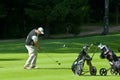 Golfer finishes his swing