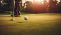 Golfer hitting ball on green grass course generated by AI