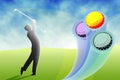 Golfer hitting colorful balls