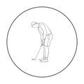 Golfer before kick icon in outline style isolated on white background. Golf club symbol stock vector illustration. Royalty Free Stock Photo