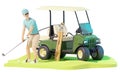 Golfer playing on golf course with golf cart Royalty Free Stock Photo