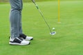 Golfer preparing for a putt Golf ball on the green during golfcourse Royalty Free Stock Photo
