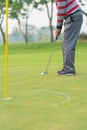 Golfer preparing for a putt Golf ball on the green during golfcourse Royalty Free Stock Photo