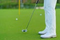 Golfer preparing for a putt Golf ball on the green during golfcourse Royalty Free Stock Photo