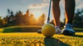 Golfer preparing for a sunset swing on the golf course. Royalty Free Stock Photo