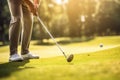 Golfer preparing to swing on a sunny golf course with ball. Generative AI