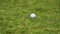 Golf ball putting on green grass near hole golf to win in game at golf course with blur background and sunlight ray Royalty Free Stock Photo