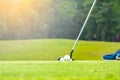 Golfer putting golf ball to hole for the winner Royalty Free Stock Photo