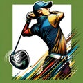 Golfer\'s Tension-Filled Backswing with Colorful Streaks