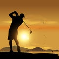 Golfer silhouette at sunset Royalty Free Stock Photo