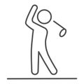 Golfer silhouette thin line icon, golf concept, Man swinging golf sign on white background, Golf player icon in outline