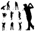 Golfer silhouettes collection Royalty Free Stock Photo