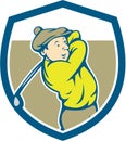 Golfer Swinging Club Shield Cartoon Royalty Free Stock Photo