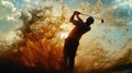 Golfer swinging with dramatic sand explosion Royalty Free Stock Photo