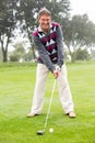 Golfer swinging his club on the course Royalty Free Stock Photo