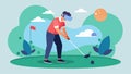 A golfer using VR technology to analyze and improve their mental game working through scenarios and visualizing shots in