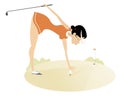 Golfer woman on the golf course isolated illustration Royalty Free Stock Photo