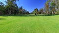 Golfers in Electric Golf Buggy driving through Golf Course.