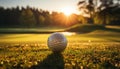 Golfers playing on green grass under the sunset golden sunlight generated by AI Royalty Free Stock Photo