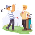 Golfing friends holding clubs at golf course Vector illustartion Royalty Free Stock Photo