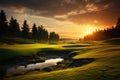 Golfing paradise the course is kissed by the golden rays of a stunning sunset Royalty Free Stock Photo