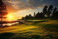 Golfing paradise the course is kissed by the golden rays of a stunning sunset Royalty Free Stock Photo